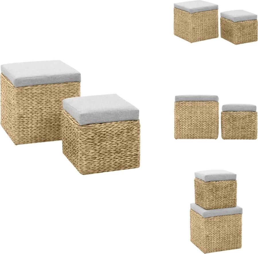 VidaXL Hocker Hockers Opbergdoos Opbergdozen Poefset zeegras grijs 2-delig
