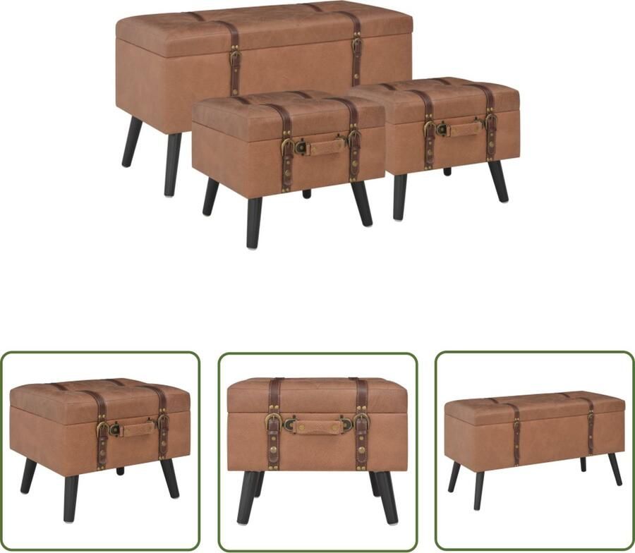 The Living Store Krukkenset bruin 85 x 38 x 47 cm 40 x 33 x 33 cm PVC opbergruimte Krukken Hocker Opbergkrukken Zitplek Interieurdecoratie - Foto 2