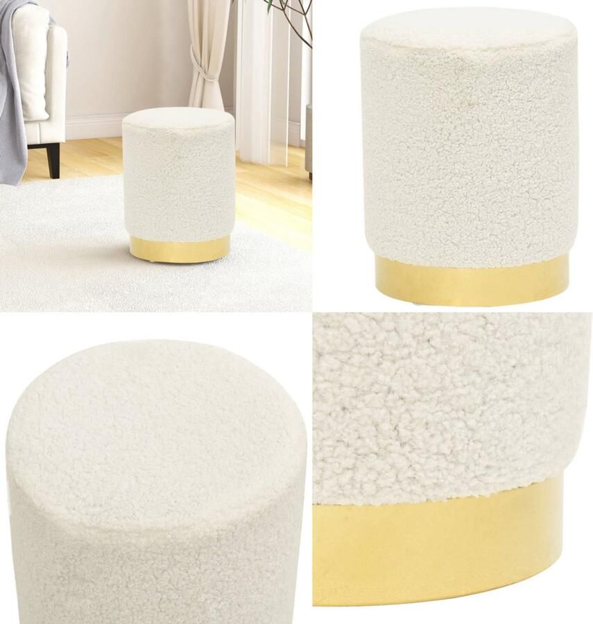 VidaXL Hocker rond fleece wit Hocker Hockers Kruk Poef