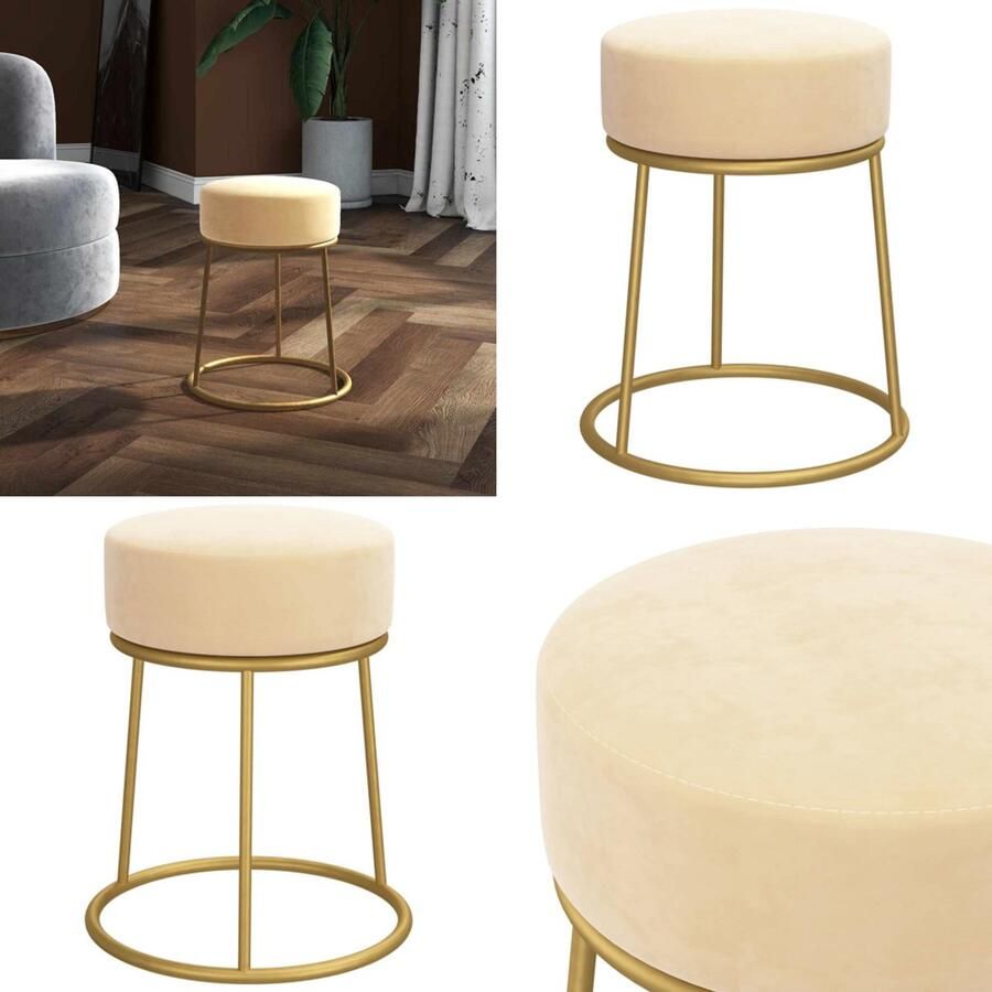 VidaXL Hocker rond fluweel abrikooskleurig Hocker Hockers Kruk Poef