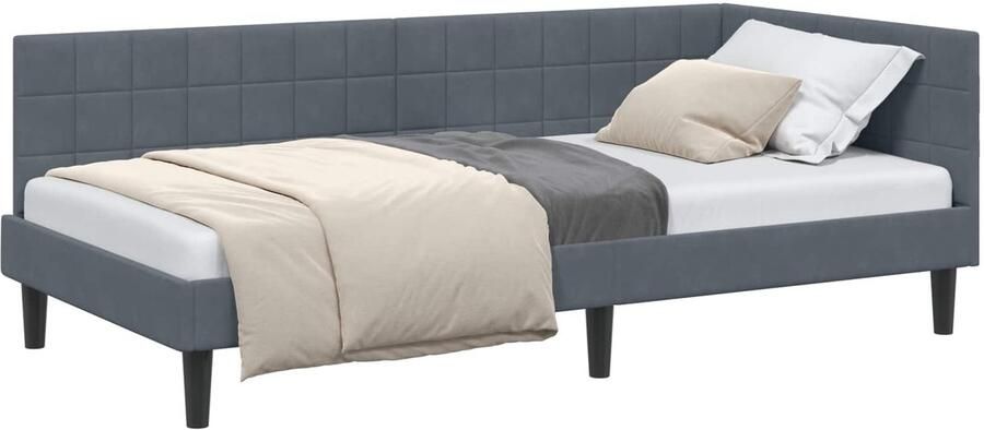 VidaXL Hoek Bed Frame met hoofdeinde Donkergrijs 100 x 200 cm Fluweel - Foto 2