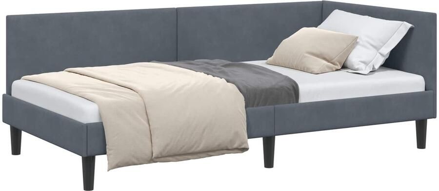 VidaXL Hoekbedframe Donkergrijs 90 x 200 cm Fluweel en Engineered hout - Foto 2