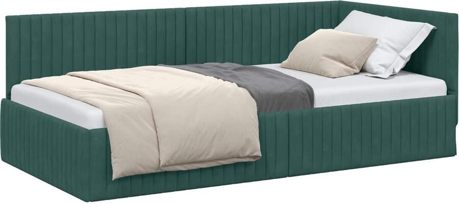 VidaXL Hoek Bed Frame met hoofdeinde Donkergroen 100 x 200 cm Fluweel - Foto 2