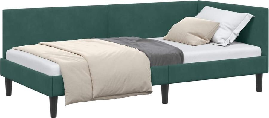 VidaXL Hoek Bed Frame Donkergroen 100 cm x 200 cm Veloursenmultiplex - Foto 2