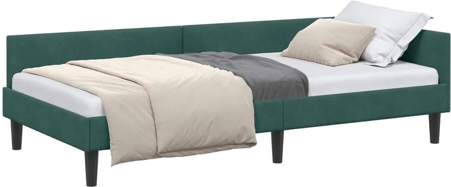 VidaXL Hoek Bed Frame Donkergroen 90 cm x 200 cm Veloursenmultiplex - Foto 2