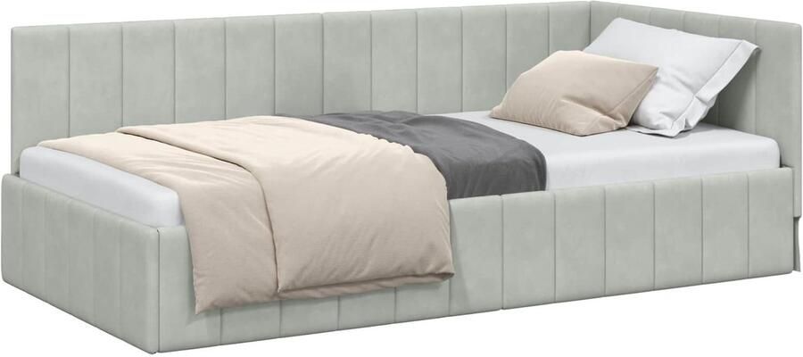 VidaXL Hoek Bed Frame met hoofdeinde Lichtgrijs 90 cm x 190 cm Fluweel - Foto 2