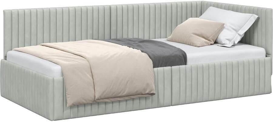 VidaXL Hoek Bed Frame met hoofdeinde Lichtgrijs 100 x 200 cm Fluweel - Foto 2