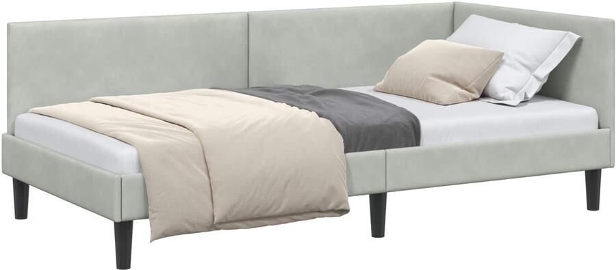 VidaXL Hoekbedframe Lichtgrijs 100 x 200 cm Fluweel en Engineered hout - Foto 2