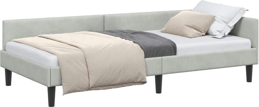 VidaXL Hoek Bed Frame met hoofdeinde Lichtgrijs 90 cm x 200 cm Fluweel - Foto 2