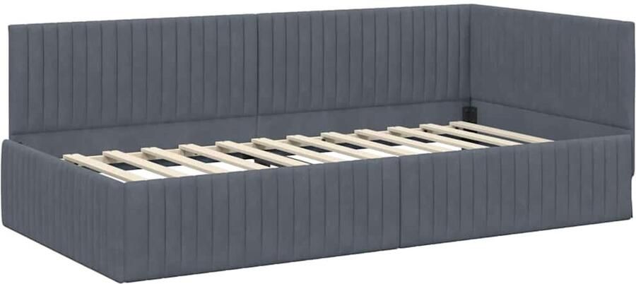 VidaXL Hoek Bed Frame met hoofdeinde Donkergrijs 100 x 200 cm Fluweel