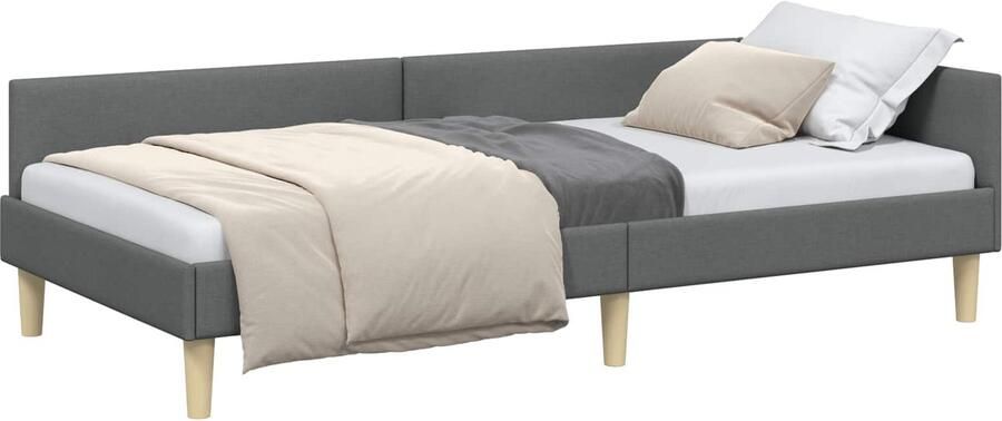VidaXL Hoek Bed Frame Donkergrijs 90 x 190 cm Stof en Engineered Hout - Foto 2
