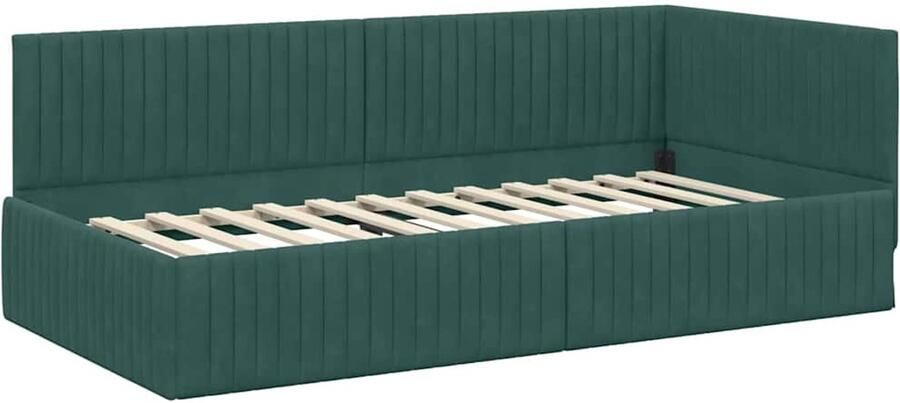 VidaXL Hoek Bed Frame met hoofdeinde Donkergroen 100 x 200 cm Fluweel