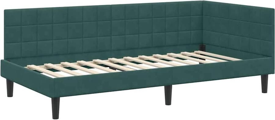 VidaXL Hoek Bed Frame met hoofdeinde Donkergroen 90 x 200 cm Fluweel