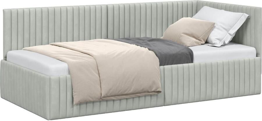 VidaXL Hoek Bed Frame met hoofdeinde Lichtgrijs 90 cm x 190 cm Fluweel - Foto 2
