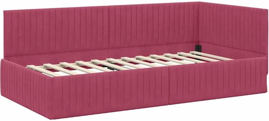 VidaXL Hoek Bed Frame met hoofdeinde Wijnrood 100 x 200 cm Fluweel