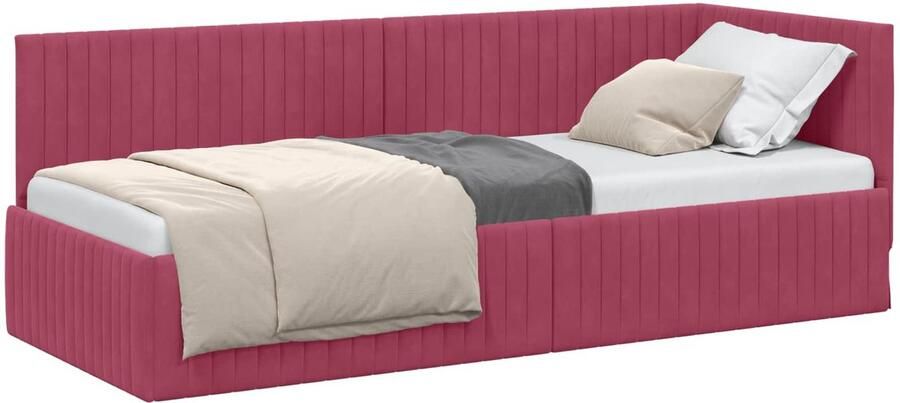 VidaXL Hoek Bed Frame met hoofdeinde Wijnrood 80 cm x 200 cm Fluweel - Foto 2