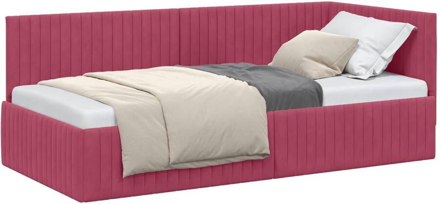 VidaXL Hoek Bed Frame met hoofdeinde Wijnrood 90 cm x 200 cm Fluweel - Foto 2