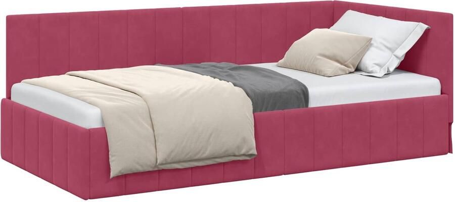 VidaXL Hoek Bed Frame met hoofdeinde Wijnrood 90 cm x 190 cm Fluweel - Foto 2