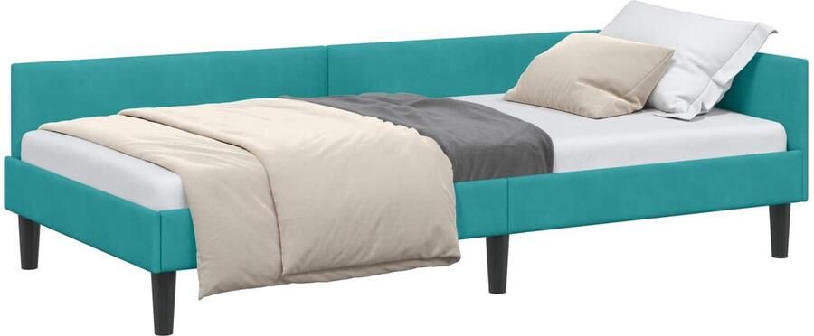 VidaXL Hoek Bed Frame met hoofdeinde Turquoise 90 cm x 190 cm Fluweel - Foto 2