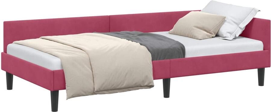VidaXL Hoek Bed Frame met hoofdeinde Wijnrood 100 cm x 200 cm Fluweel - Foto 2