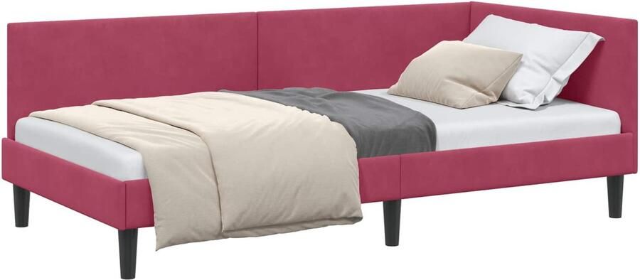 VidaXL Hoek Bed Frame met hoofdeinde Wijnrood 90 cm x 190 cm Fluweel - Foto 2
