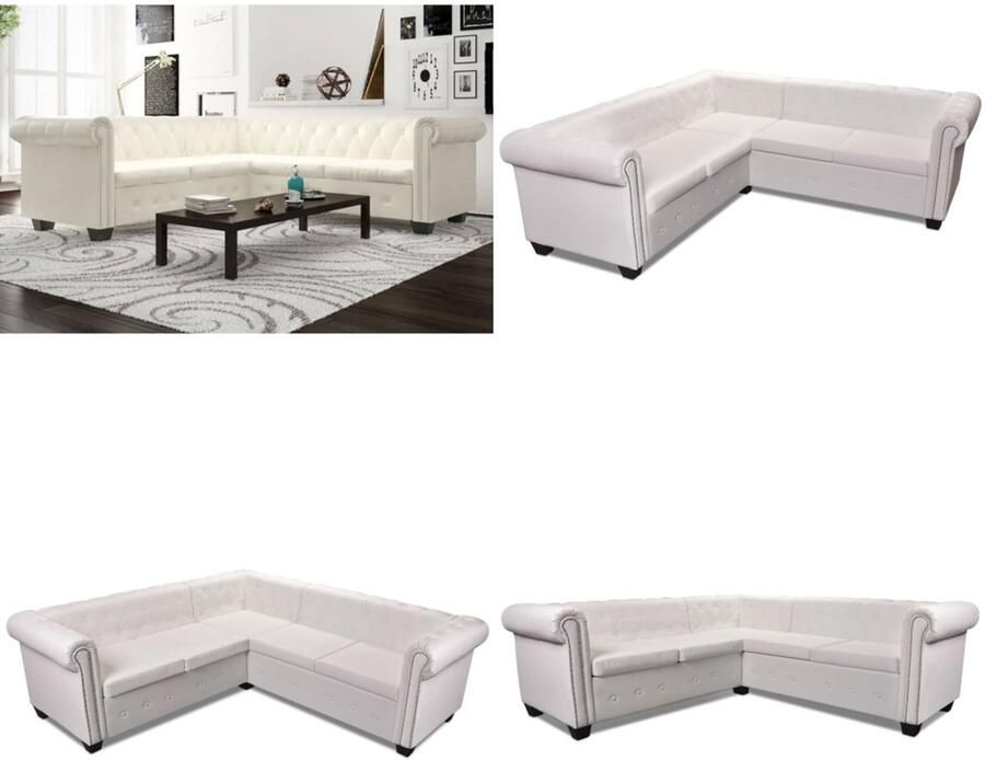 VidaXL Hoekbank 5-zits Chesterfield-stijl kunstleer wit Bank Banken Sofa Sofas