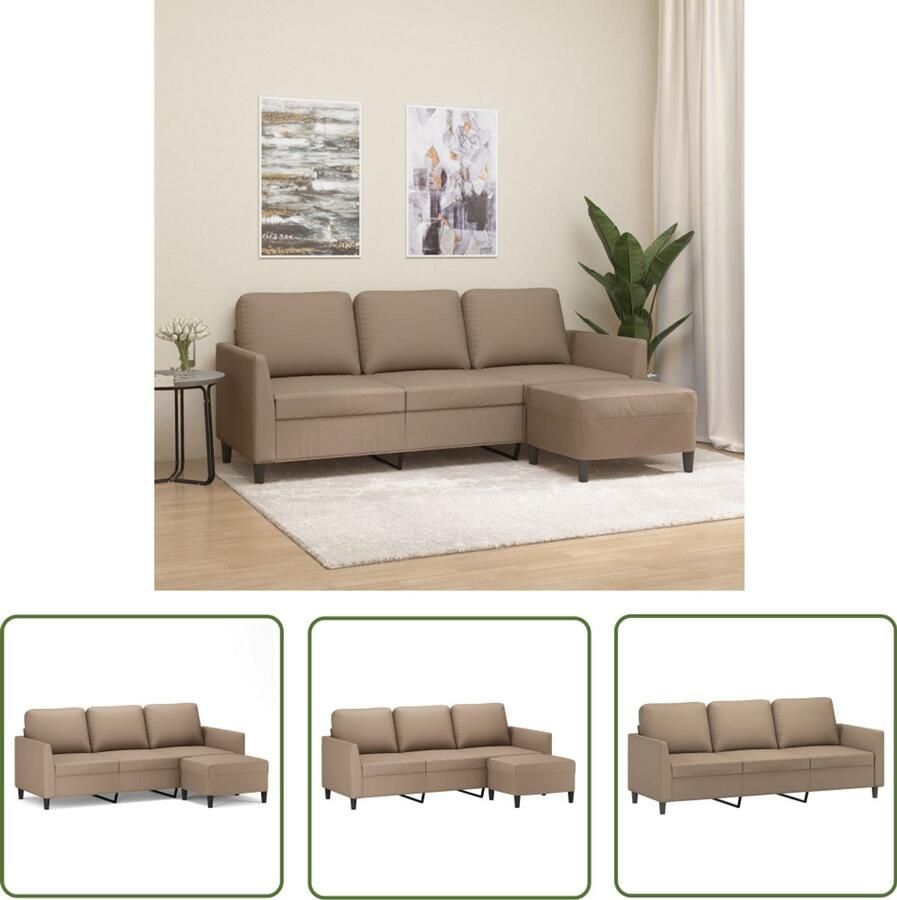 The Living Store Driezitsbank met voetenbank 180 cm kunstleer cappuccinokleurig Dreizitsbank Hoekbank Salontafel Bruine Bank Lederlook Bank
