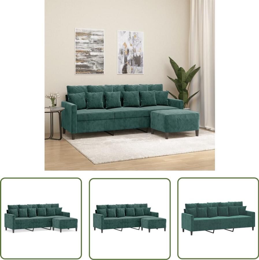 VidaXL Hoekbank Drie Gezitsbank Driezitsbank met voetenbank 180 cm fluweel donkergroen Salontafel Livingroom Meubels Velvet Sofa