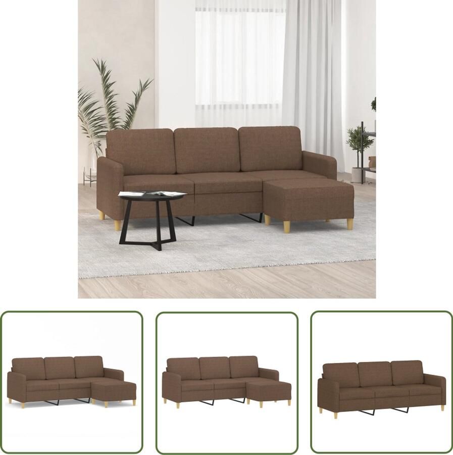 VidaXL Hoekbank Drie Persoonsbank Driezitsbank met voetenbank 180 cm stof bruin Salontafel Lounge Set Relaxfauteuil