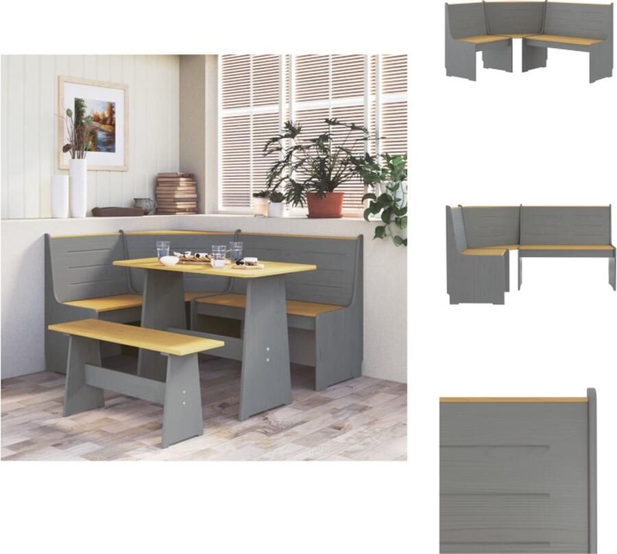 VidaXL Hoekbank Hoekbanken Houten Bank Sofa Hoekbank REINE 151 cm massief grenenhout honingbruin en grijs - Foto 2