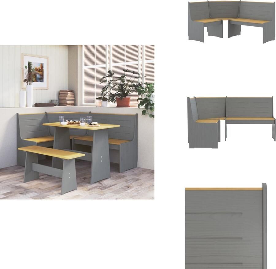 VidaXL Hoekbank Hoekbanken Houten Bank Sofa Hoekbank REINE 151 cm massief grenenhout honingbruin en grijs