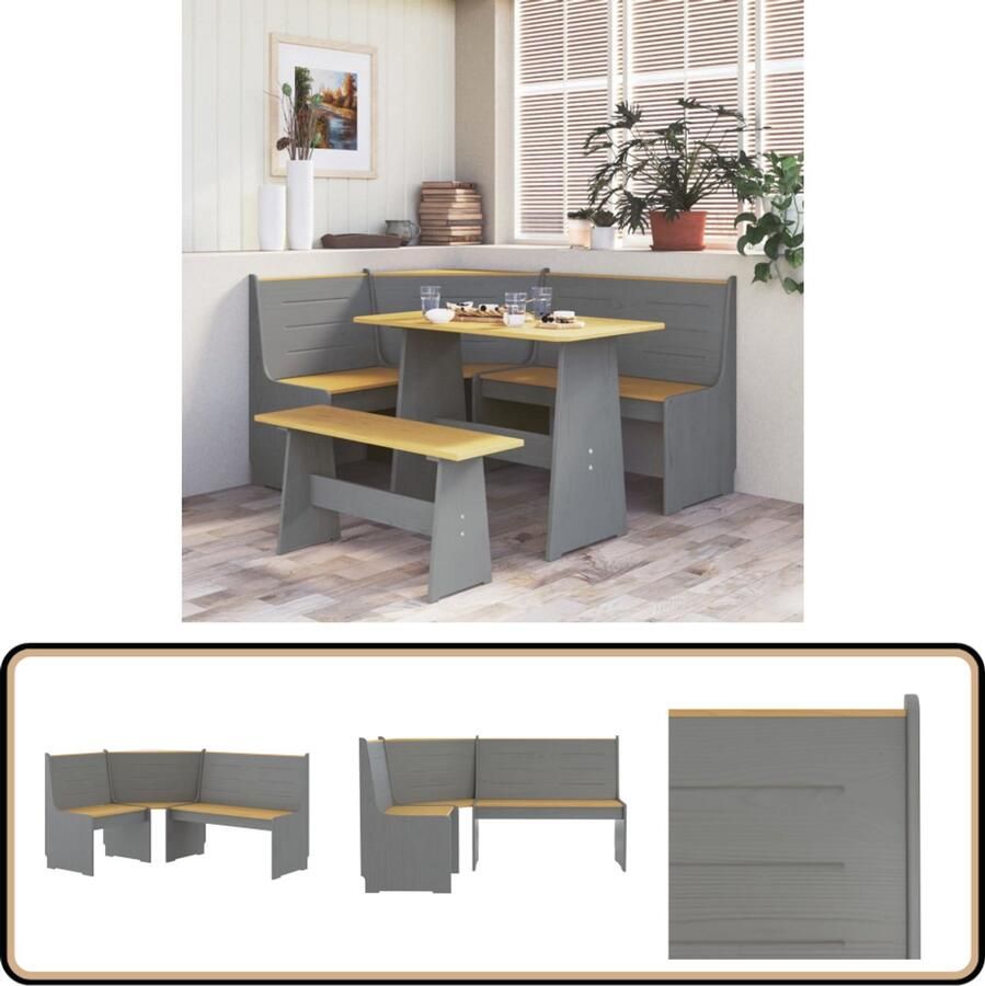 VidaXL Hoekbank REINE 151 cm Grenenhout Bruin & Grijs Hoekbank Grenenhout Meubels Lounge Bank Relaxstoel Binnenbank Bruine Bank Grijze Bank Comfortabele Bank Vintage Bank Moderne Bank Stijlvolle Bank