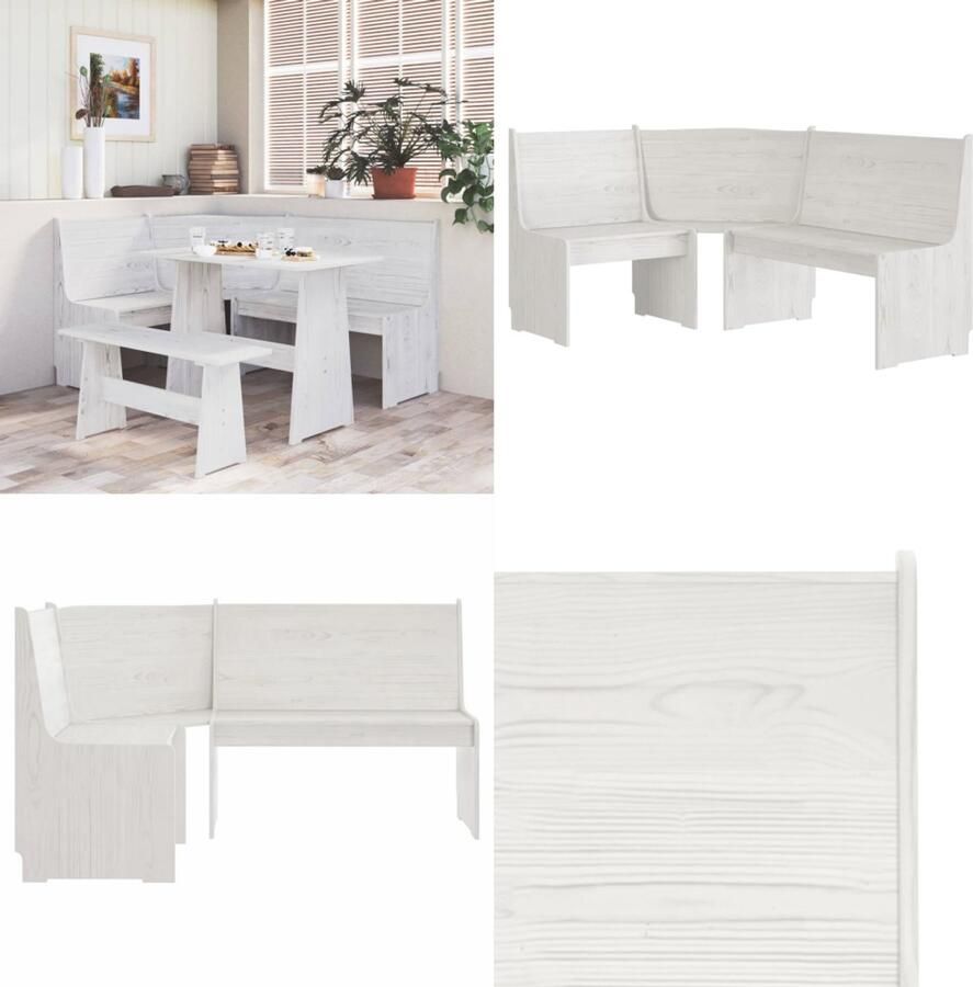VidaXL Hoekbank REINE 151 cm massief grenenhout wit Hoekbank Hoekbanken Houten Bank Sofa