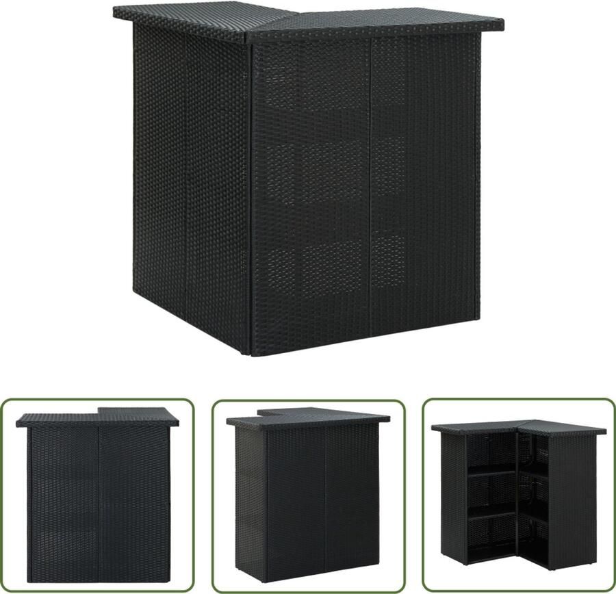 VidaXL Hoekbartafel 100x50x105 cm Poly Rattan Zwart Hoekbartafel Bartafel Buitentafeltje Tuintafel Zwarte Bartafel Poly Rattan Tafel Metalen Frame Opbergruimte Design Tafel Moderne Tafel