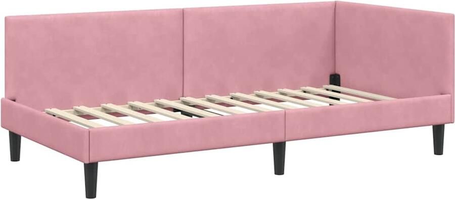 VidaXL Hoekbedframe Roze 100 x 200 cm Fluweel en Engineered hout