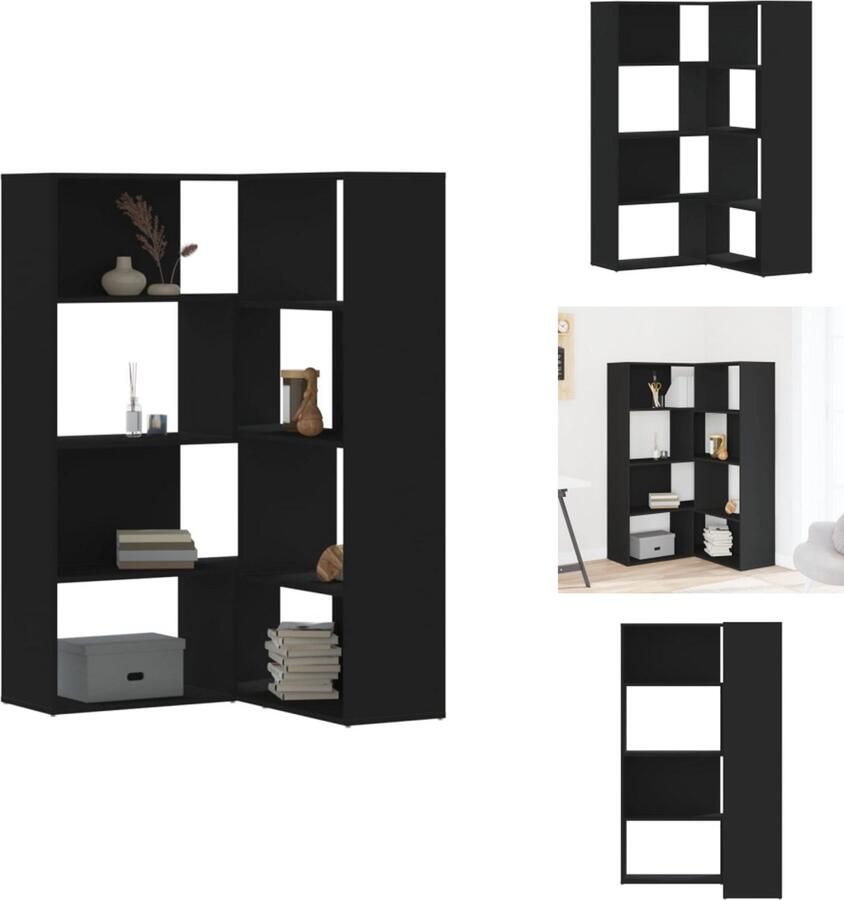 VidaXL Hoekboekenkast Hoekboekenkasten Hoekkast Boekenkast 4-laags hoek 85x85x140 cm bewerkt hout zwart