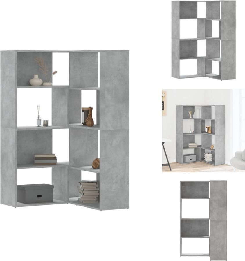 VidaXL Hoekboekenkast Hoekboekenkasten Hoekkast Boekenkast 4-laags hoek 85x85x140 cm bewerkt hout betongrijs