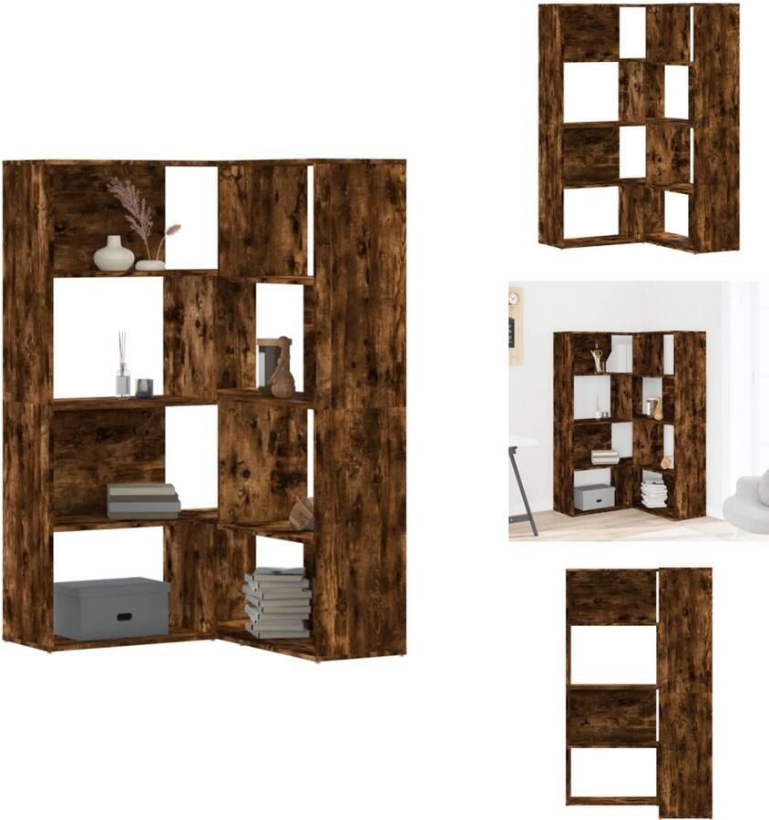 VidaXL Hoekboekenkast Hoekboekenkasten Hoekkast Boekenkast 4-laags hoek 85x85x140 cm bewerkt hout gerookt eiken