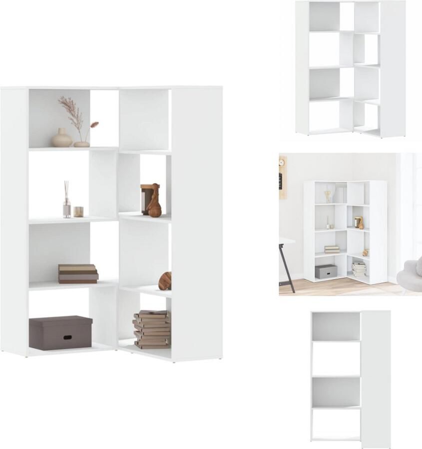 VidaXL Hoekboekenkast Hoekboekenkasten Hoekkast Boekenkast 4-laags hoek 85x85x140 cm bewerkt hout wit