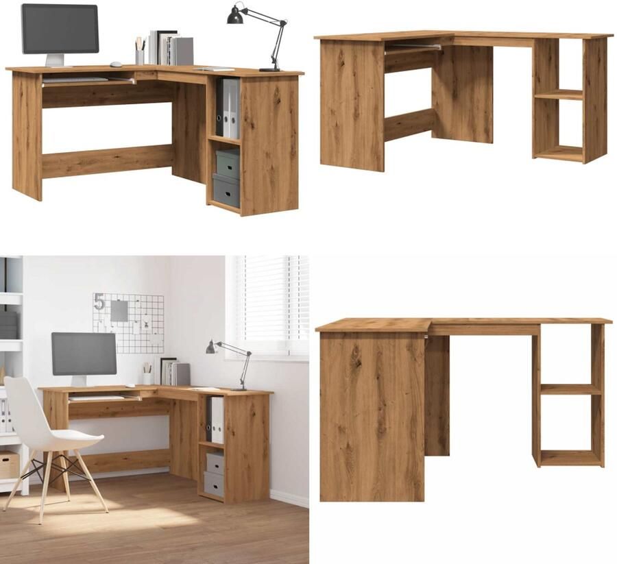 VidaXL Hoekbureau 120x140x75 cm bewerkt hout artisanaal eikenkleur Hoekbureau Hoekbureaus Bureau Laptoptafel