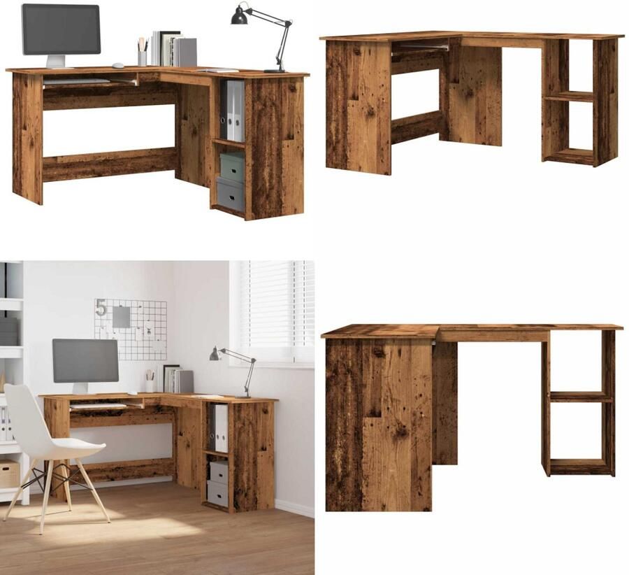 VidaXL Hoekbureau 120x140x75 cm bewerkt hout oud houtkleurig Hoekbureau Hoekbureaus Bureau Laptoptafel