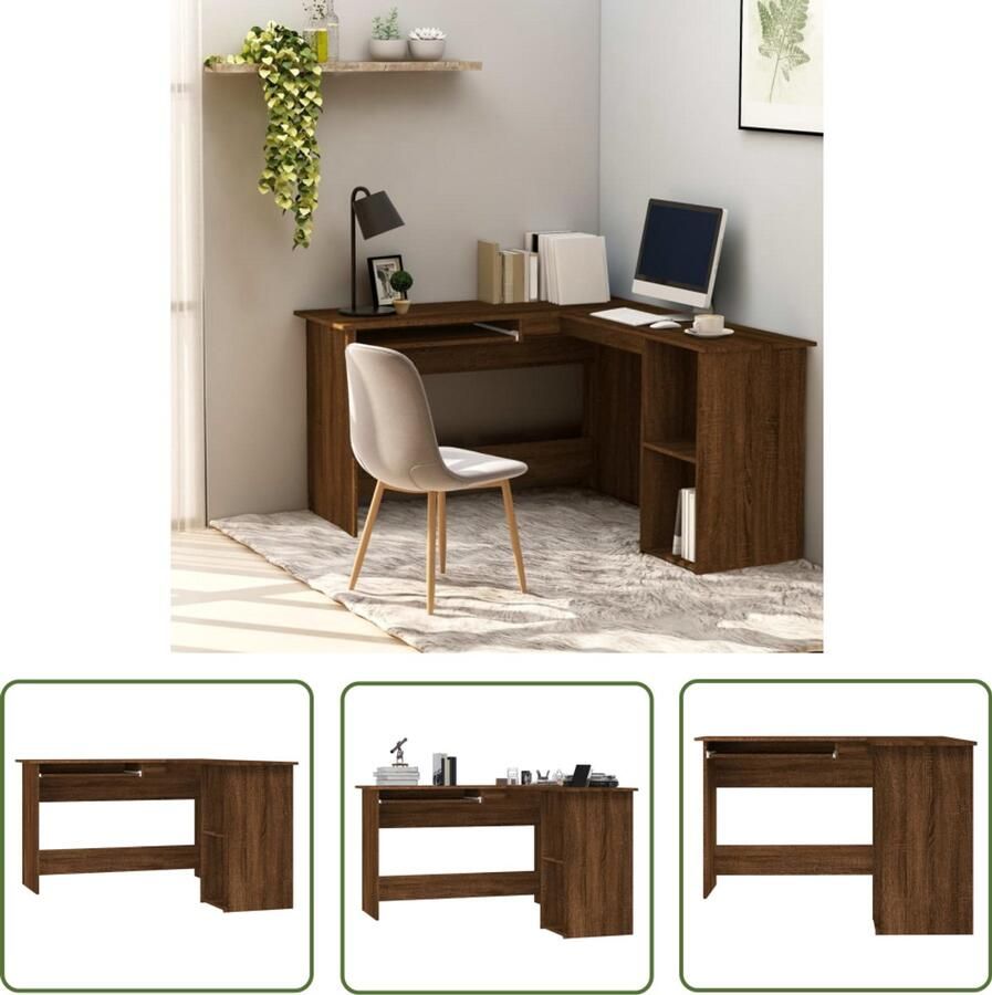 VidaXL Hoekbureau 120x140x75 cm Bruin Eiken Hout Hoekenbureau Bureau Werkplek Thuiskantoor Houten Bureau Bruine Eik