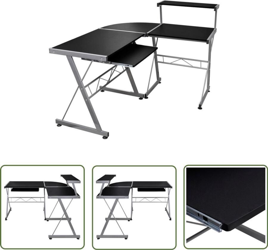 VidaXL Hoekbureau 132x112x99 cm Zwart Hout & Staal Hoeken Bureau Hoekescritorio Bureau Zwart Bureaus Online Kopen Compact Bureau Houten Bureau Home Office Meubels Studeren Bureau