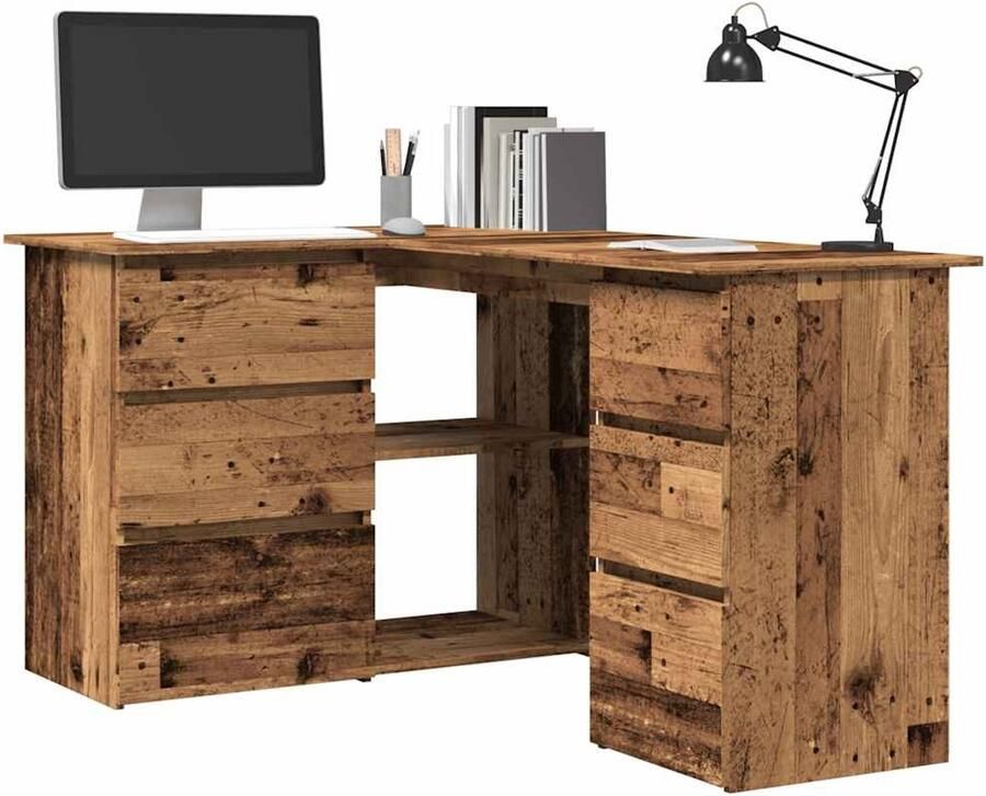 VidaXL Hoekbureau 145x100x76 cm Oud Houtkleurig Hoekbureau Hoekbureaus Bureau Laptoptafel