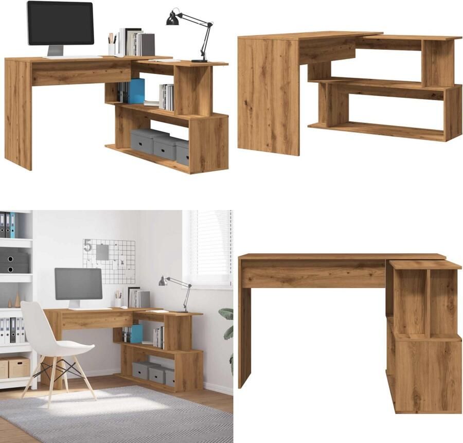 VidaXL Hoekbureau 200 5x50x76 cm bewerkt hout artisanaal eikenkleur Hoekbureau Hoekbureaus Bureau Studiebureau