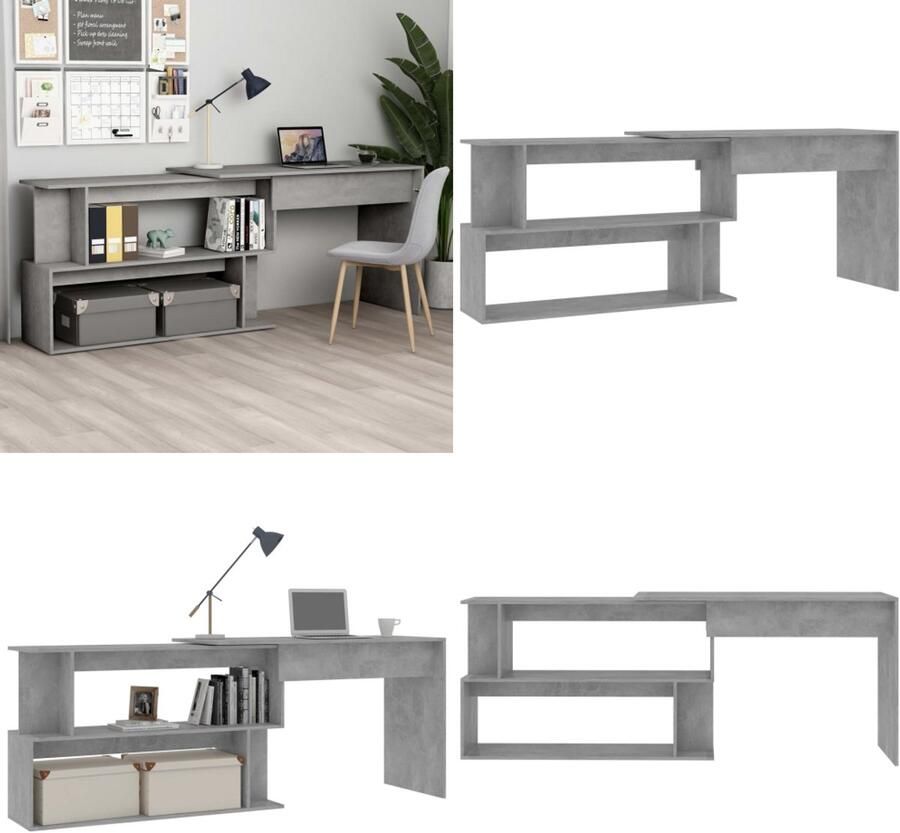 VidaXL Hoekbureau 200x50x76 cm bewerkt hout betongrijs Bureau Bureaus Tafel Tafels