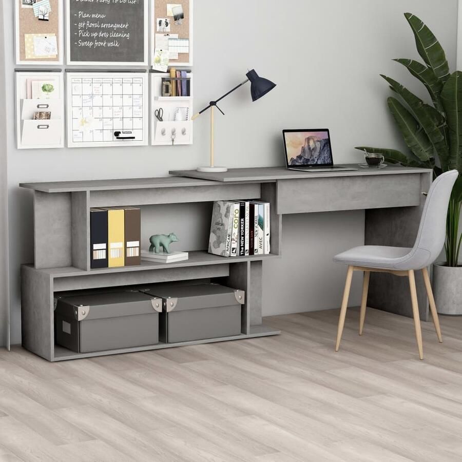 VidaXL Hoekbureau 200x50x76 cm Bewerkt hout Grijs Hoeken Bureau Grijs Houten Bureau Kantoor Meubilair Werkblad Thuiskantoor Compact Bureau Multifunctioneel Bureau Modern Bureau - Foto 2