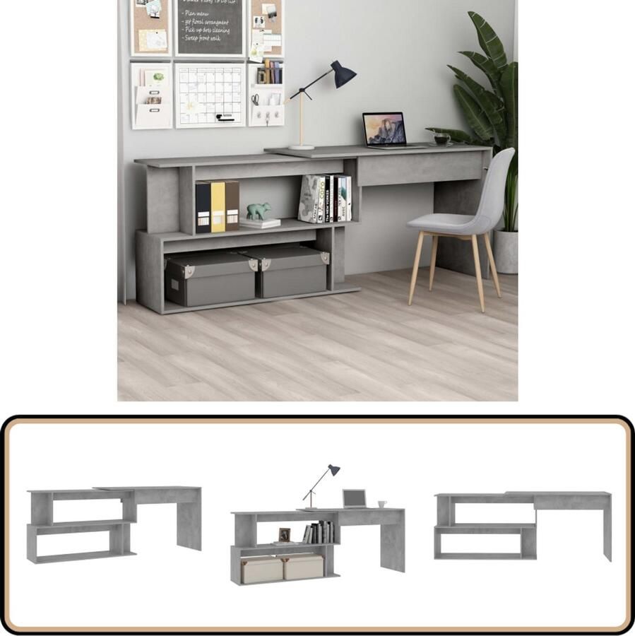 VidaXL Hoekbureau 200x50x76 cm Bewerkt hout Grijs Hoeken Bureau Grijs Houten Bureau Kantoor Meubilair Werkblad Thuiskantoor Compact Bureau Multifunctioneel Bureau Modern Bureau