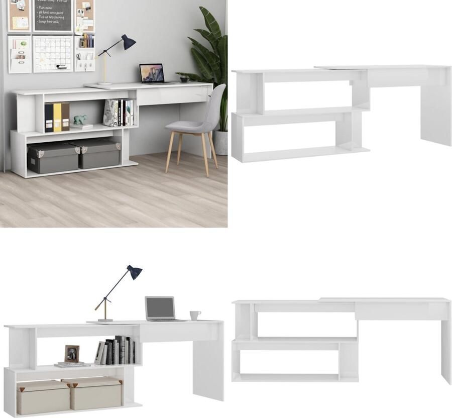 VidaXL Hoekbureau 200x50x76 cm bewerkt hout hoogglans wit Bureau Bureaus Tafel Tafels