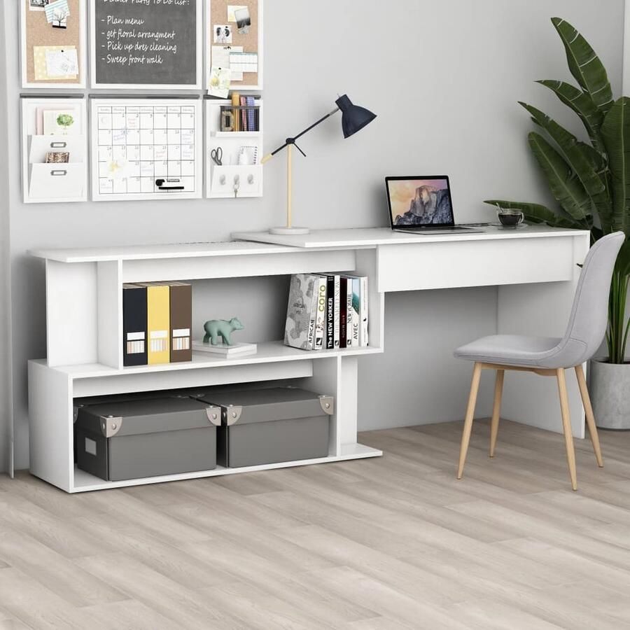VidaXL Hoekbureau 200x50x76 cm Bewerkt hout Wit Hoekenbureau Bureau Modern Werkplek Kantoor Schrijfblad Houten Bureau Witte Meubelen Compact Bureau Multifunctioneel Bureau - Foto 2